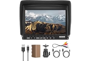 NEEWER F100 7 Zoll Kamera Field Monitor HD Video Assist IPS 1280x800 HDMI 1080p mit 4400mAh F750 Akku, Sonnenschutzhaube & 360° Kugelkopf für DSLR Kameras, Handstabilisator, Film Video Making Rig