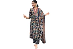 GoSriKi Kurta für Damen aus Viskose, Anarkali, bedruckt, Palazzo und Dupatta