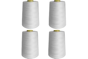 Marent Overlocking Thread - 4 x 5000 Yards Polyester Moon Thread Cones White
