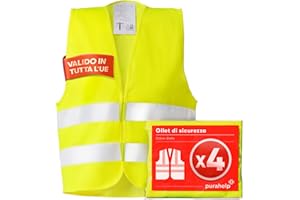 PURAHELP Set di 4 Gilet Alta Visibilità - Riflettenti Auto - Conforme alla Normativa EN ISO 20471 - Gilet di Sicurezza Giallo - Gilet di Protezione per Adulti