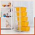 Bathla STOMO 5 XL Drawers Multi-purpose Modular Storage for Home, Kitchen & Office | Easy to Move with Trolley Wheels | Chest of Drawers | Yellow (Plastic)