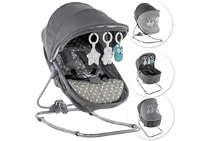 Engel & Storch PAVO Baby Rocker Baby Rocking Chair Baby Cradle with Removable Cover, Mosquito Net and Play Arch - Grey - Grey with Stars