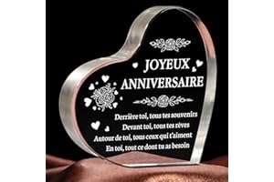 ELEQUAINT Cadeau Anniversaire Femme Homme, Ornement en Cœur en Acrylique, Idee Anniversaire Cadeau pour Maman Mamie Papa Papy Fille Soeur Meilleure Amie - Décoration Et Presse-Papiers