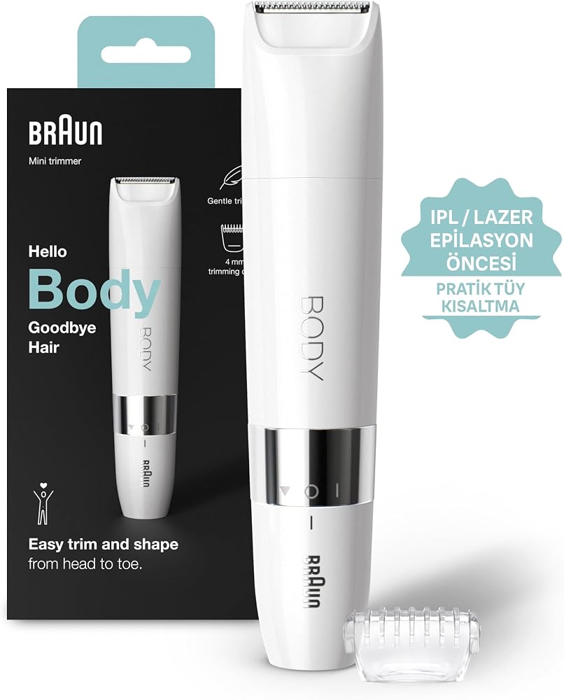 Braun Body Mini Trimmer BS1000 Vücut Tüy Kesme Makinesi + Düzeltici Tarak, Pil ve Temizleme Fırçası