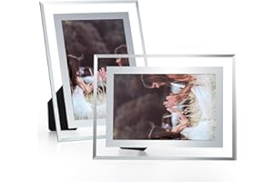 Cinnani Juego de 2 Marcos de Fotos 10x15, Marco Fotos Cristal para Cuadros con el Borde Plateado Transparente, Porta Retratos Fotos Multiples para Pantalla de Escritorio, Vertical u Horizontalmente