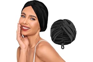 OTO BELLA Adjustable Silk Satin Hair Bonnet for Sleeping Women, Double Layer, Silk Hair Wrap for Sleeping Women Men, Curly Natural Braid Straight Unisex (Black)