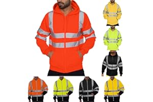 UHOUSE Men's High-Visibility Work Jacket with Hood, Oversized Hooded Jacket, Lightweight Cycling Jacket, Warn Men's Jackets, Leisure Softshell Jacket, Outdoor Workwear, Zip Hoodie, Reflective Jacket, M-4XL
