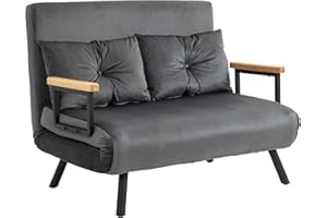 ‎HOMCOM HOMCOM Schlafsofa 4 in 1 2 Sitzer Sofa mit Schlaffunktion, 183 x 98,5 cm Klappbar Couch Schlafcouch mit 5-stufig Verstellbarer Rückenlehne, Lendenkissen und Samtoptik für Wohnzimmer, Dunkelgrau