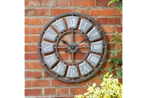 Garden Mile 60cm Roman Numerals Stone Outdoor Clocks for The Garden Waterproof Big Wall Clock for Livingroom Exterior Garden Clock Garden Ornament Large Indoor Outdoor Clock