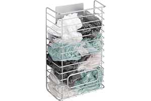 mDesign AFFIX plastikowy organizer do toreb - samoprzylepny koszyk stalowy uchwyt na torbę - prosty kosz do przechowywania plastikowych toreb - chrom