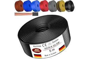 MAS PREMIUM Cavo H07 V-K 1 x 16 mm² nero, marrone, blu scuro, verde, giallo, grigio, azzurro o rosso, cavo singolo flessibile da 5 m, 10 m, 20 m, 25 m, 30 m, 40 m, 50 m fino a 100 m (nero, 5 m)
