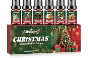 Aeshory Zestaw Olejków Eterycznych Boże Narodzenie 6 x 10ml, Świąteczne Olejki Zapachowe Do Dyfuzora, Wyrób Świec – Laska Cukrowa, Przysmaki Przy Kominku, Jabłko I Jagody, Grzane Wino