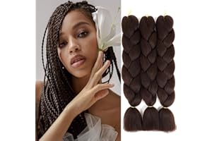 SHIHERESH Kanekalon Extensiones de Pelo Trenzas Africanas,3Pcs Pelo Sintetico Para Trenzas Omber Jumbo Braiding Hair Extensiones Trenzas Africanas(Marrón oscuro)