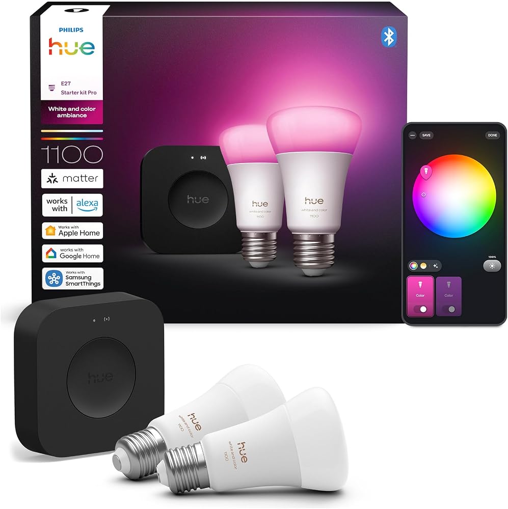 Philips HueWCA 9W E27 Renkli Akıllı Ampul 2'li Pro Başlangıç Seti (Bridge Pro v3 dahildir) - 25.000 Saat Ampul Kullanım Ömrü