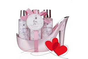 Accentra - Set de baño MÁRMOL con tacón alto - Set de cuidado de 3 piezas con Gel de ducha, baño de burbujas y loción corporal - regalo para cumpleaños, San Valentín y Navidad (rosa)