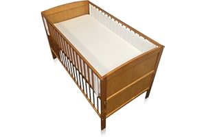 BABYCURLS Breathe Easy Air Mesh Solid End Cot Bed Liner Set 2 Sided Unisex Nursery Cot Bed Bumper White 2 x Liners Each 150cm x 28cm (for Solid End Cots As Pictured)