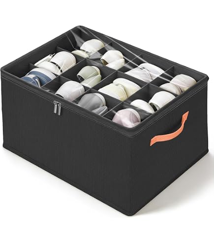 AONAT Organisateur Chaussures Placard 12 Paires – Boîte Pliable Housses Transparentes Zippées – Poignées Renforcées Gris