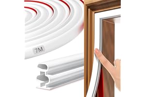 MAUDZLAN Draft Excluder Seal Strip Replacement 275 Inch/7 M Self-Adhesive Rubber Draught Excluder Weather Stripping for Door Frame Windows Soundproof Insulation Suit for 5 to 9mm Gap (White, 7M)