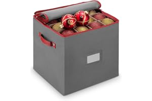SNOWALVA Christmas Decoration Storage Box 4 Layers 64-Compartment Christmas Bauble Storage Box with Removable Lid for Delicate Christmas Bauble Storage Xmas Ornament Storage Container with Dividers,Grey