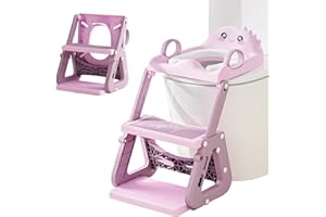 MOMTEND Riduttore Wc Bambini con Scaletta, 2 In 1 Scaletta Wc Per Water Bambini con Struttura a Triangolo, Paraspruzzi Estesi Regolabile e Pieghevole Sgabello Antiscivolo, Adattatore per Bambino e Cuscino