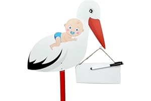 SERRA FE SERRA FÉ Storch Geburt für Draussen | Großer niedliche Holz Klapperstorch für Baby Junge Geschenk | 107 cm hoch Babystorch, beidseitig bedruckt |mit Whiteboard und abwischbarem Stift