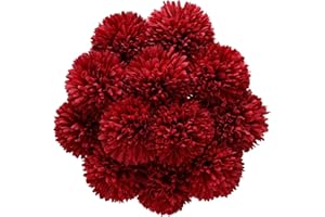 Tifuly Artificielles Hortensia Fleurs, 12 Pcs Soie Chrysanthème Petite Boule De Fleurs pour La Maison Garden Party Office Décoration, Bouquets De Mariage De Mariée, Arrangement, Centres(Rouge)