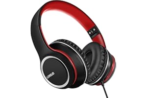 LORELEI X8 Over-Ear-Kopfhörer mit Mikrofon mit 1,45 m verwicklungsfreier Nylonschnur und 3,5-mm-Stecker, leicht, faltbar und tragbar, für Smartphone, Tablet, Computer, MP3/4, （Schwarz/Rot）