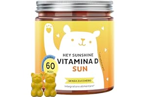Hey Sunshine Sun Vitamin - Caramelle Gommose con Vitamin D3 1000 UI per Orsetto - 60 pezzi (2 mesi) - Senza Zucchero, Vegetariano - Bears with Benefits