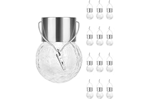 ZITFRI 12Pack Hanging Solar Lights Outdoor Solar Powered Decorative Crackle Glass Ball Lights Waterproof and Weatherproof Solar Globe Lantern with Handle and Clip for Garden Lawn Patio Path Party, Warm White