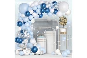 QIFU Kit Arco Palloncini Blu - 104 Kit Arco Palloncini Blu Argento Bianchi, Kit Ghirlanda Palloncini Blu Per Feste Compleanno, Baby Shower, Matrimonio, Battesimo, Decorazioni Per Il Primo Compleanno