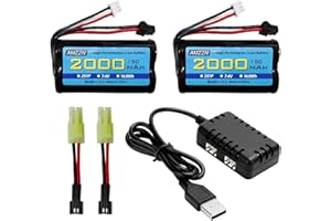 AMZZN Lot de 2 Batteries Lipo SM-2P 7.4V 2000mAh 15 C 2S avec Chargeur 2 en 1 pour télécommande Navire H105 H103 H101 MN D99 D99s D90/91 RC Voiture