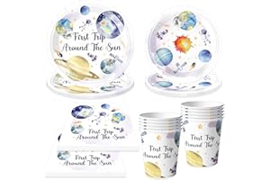 pekifaves Weltraum Partygeschirr Set, Astronaut Partyteller für 10 Gäste, Geburtstag Geschirr Kindergeburtstag, Einwegteller Pappbecher Servietten, Happy Birthday Partyzubehör für Junge Mädchen