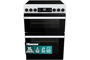 Hisense HDUKC60W 60cm Electric Cooker with Ceramic Hob-White, A Rated Double Oven 50L/80L [Energy Class A]