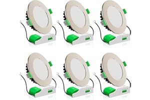 ALUSSO LED Downlights Ceiling Chrome Dimmable 10W Ultra Slim Recessed Ceiling Lights IP44 Spotlights, 3000K Warm 4000K Neutral 5700K Cool Adjustable LED Spot Lights for Bathroom Kitchen, 6 Pack