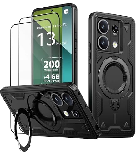 YmhxcY Handyhülle Für Xiaomi Redmi Note 13 5G – Mit Metallständer & Schieber Für Kamera, Stoßfest, Inkl. Schutzfolie