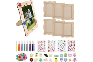 Begonia Set med 6 gör-det-själv träbildram för målning (14 x 19 cm), kreativt pysselset med 12 vattenfärger, strass och 3D-klistermärken – tom ram för individuell design, dekoration eller som present