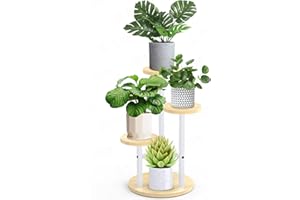 STLOVe® Porte Plante Interieur, Plusieurs Niveaux Plante D'étagère à Fleurs D'angle, Support De Plante En Métal Bois, 3 Niveaux Tabouret Plante, Exterieur Étagères Pour Jardin/Salon(Plante Non Inclus)