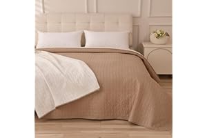 Caritex Copriletto Trapuntato Santorini per Letto Singolo, in Microfibra, Bicolore e Reversibile - Trapuntino Ideale per la Primavera e Autunno - 160x260 cm M608 [Beige - Panna]