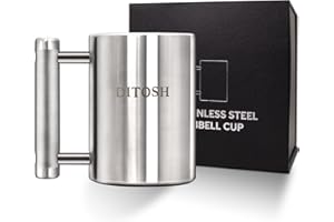 DITOSH 8kg/17.6lb Heavy Coffee Mug Challenge 304 Stainless Steel Dumbbell Cups Silver Overweight Sports Water Cup for Fitness Training Arm Strength Prank Gift Home Gym Workout Equipment 300ml/10.2oz