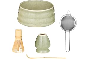 BUCOMTU Kit matcha 5 pièces, bol à matcha, fouet à thé Baibenli, support à fouet à thé, filtre, cuillère à thé, ensemble matcha adapté aux débutants