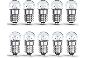 Caldarax 10 Stück Kugellampe E10 DC 6V, 0.5A, Warmweiß 3000K, E10 Glühlampe Glühbirne Miniatur Schraubfuß, Ersatzlampe für Elektrische Experiment, Taschenlampen, Krippenbeleuchtung, Warnleuchte