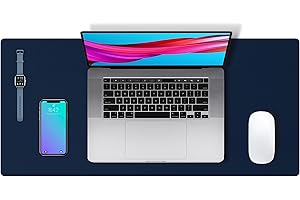 Aothia Alfombrilla de Escritorio, Alfombrilla de ratón, Protector de Escritorio, Papel secante de Cuero de PU Antideslizante para Juegos de Oficina/hogar(60cmx35cm,Azul Oscuro)