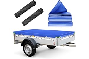 MRWIZMS Anhängerplane Flachplane 207.5x114x10cm | WASSERFEST Anhänger Abdeckplane mit 7m Planenseil | Ideal für Stema BÖckmann Humbaur Pongratz 201x108cm 750kg Anhänger
