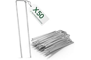 WUNDERGARDEN Set di 50 Picchetti per Fissaggio a Terra Inossidabili per Teli da Pacciamatura, per Fissaggio di Tessuto Anti-Erbacce, Pellicola Anti-Erbacce o per Campeggio – 150 x 25 mm – Ø 2,7 mm
