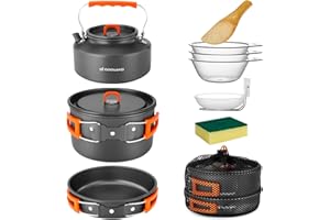 ‎ODOLAND Odoland Camping Kochgeschirr Set, 10 Teilige Outdoor Geschirr Set mit Camping Topf, Camping Bratpfanne und Teekannen für Camping Outdoor Kochen Wandern Reisen