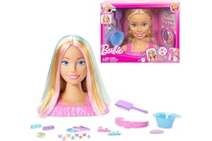 Barbie Tête à Coiffer Color Reveal avec cheveux blonds et plus de 20 accessoires de coiffure, dont des barrettes à cheveux à motif étoile et papillon avec fonction de changement de couleur, JFG81
