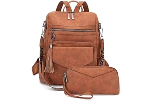 VINBAGGE Sac à Dos en Cuir PU pour femme,Antivol 2 Pièces Backpack Cartable, Sac Dos Élégant Adapté à Voyage, travail Loisir et Collège