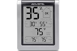 ACURITE 00613 Digital Hygrometer & Indoor Thermometer Pre-Calibrated Humidity Gauge, Black, 3" H x 2.5" W x 1.3" D