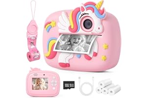 LULLU Camara Fotos Infantil Instantanea, 48MP 1080P Cámara Instantánea para Niños con Tarjeta de 32G y 4 Rollos Impresora, Maquina Fotografia Instanea Regalo de Juguete para Criança de 3 a 12 Años