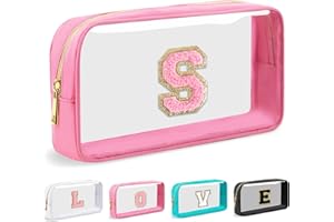 SYYHSYAL Cosmetic Bags Clear Makeup Bag Organizer Travel Essentials Gifts for Women Girlfriend Teen Mom Teacher Brithday Mothers Day Gifts A-Z Personalized Bag (S, Pink)